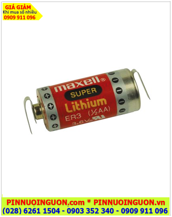 Maxell ER3 (chân thép hàn); Pin nuôi nguồn PLC Maxell ER3 1/2AA 3.6v 1100mAh SUPER LITHIUM, Xuất xứ Nhật